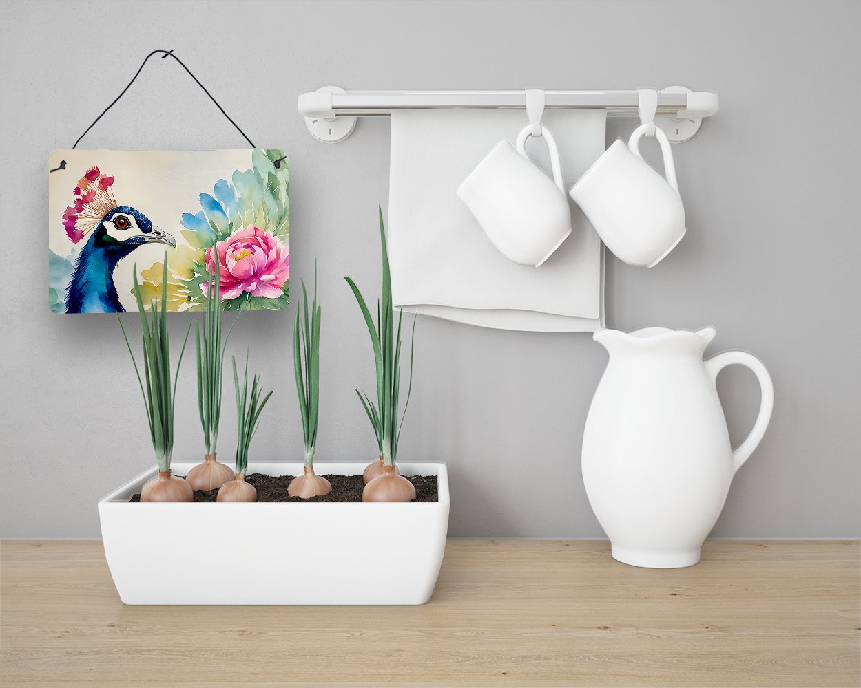 NEW Peacock Wall or Door Hanging Prints Aluminum Metal Sign Kitchen Wall Bar Bathroom Plaque Home Decor, 8HX12W, Multicolor