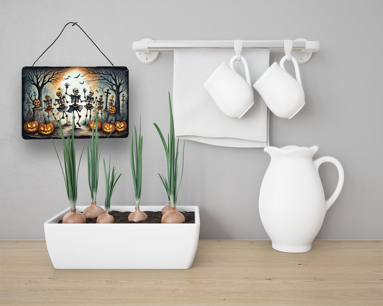 NEW Dancing Skeletons Spooky Halloween Wall or Door Hanging Prints Aluminum Metal Sign Kitchen Wall Bar Bathroom Plaque Home Decor, 8HX12W, Multicolor