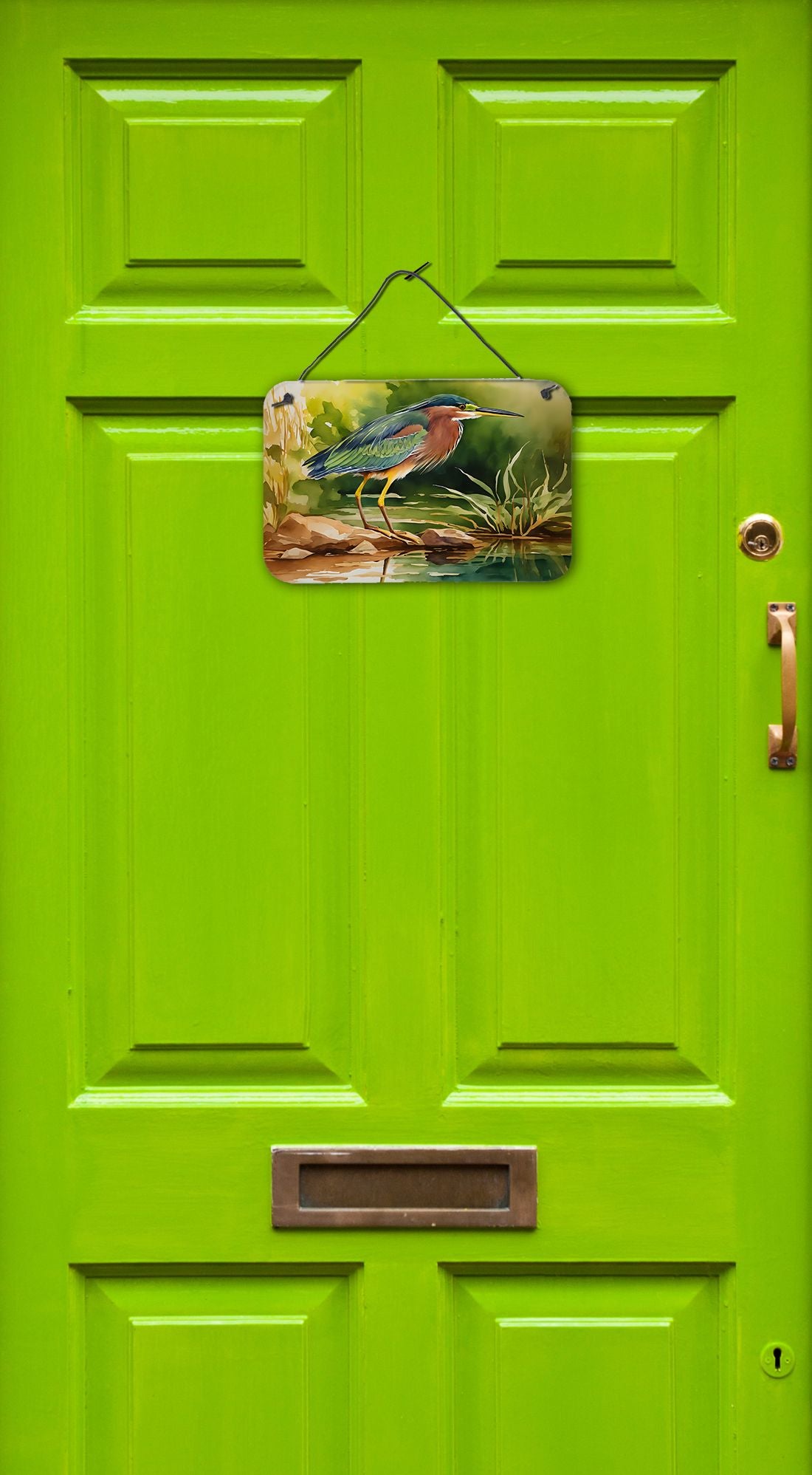 NEW Green Heron Wall or Door Hanging Prints Aluminum Metal Sign Kitchen Wall Bar Bathroom Plaque Home Decor, 8HX12W, Multicolor