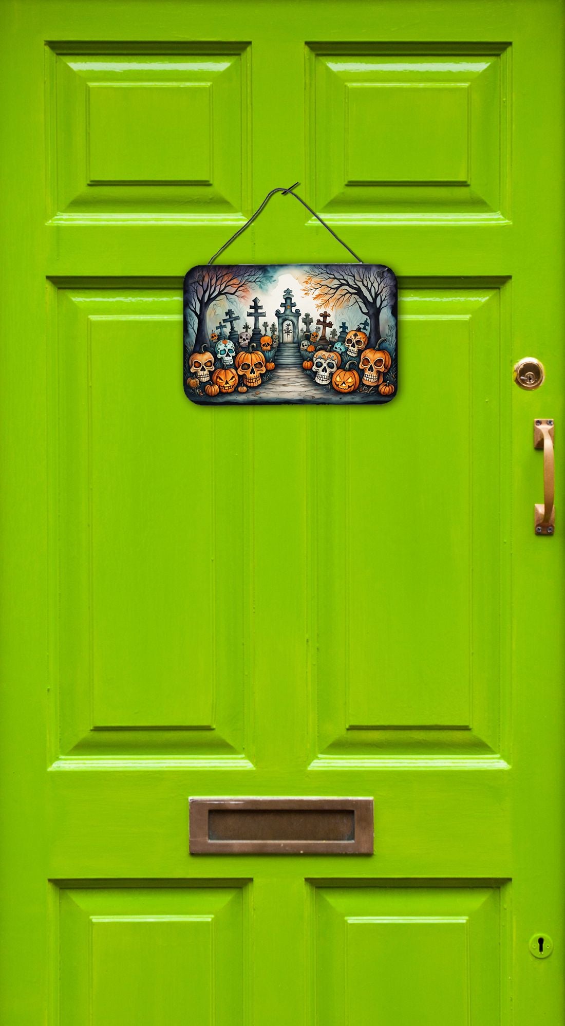 NEW Calaveras Sugar Skulls Spooky Halloween Wall or Door Hanging Prints Aluminum Metal Sign Kitchen Wall Bar Bathroom Plaque Home Decor, 8HX12W, Multicolor