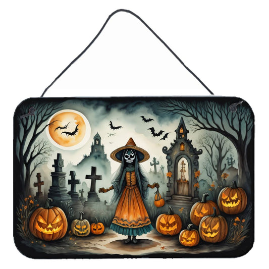 NEW La Llorona Skeleton Spooky Halloween Wall or Door Hanging Prints Aluminum Metal Sign Kitchen Wall Bar Bathroom Plaque Home Decor, 8HX12W, Multicolor