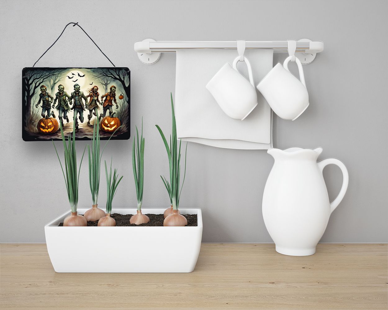 NEW Zombies Spooky Halloween Wall or Door Hanging Prints Aluminum Metal Sign Kitchen Wall Bar Bathroom Plaque Home Decor, 8HX12W, Multicolor